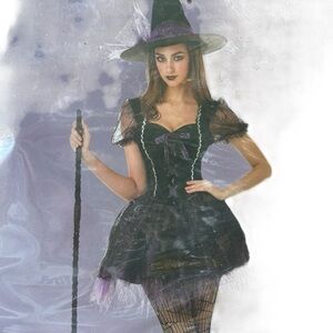 Wicked Witch corset‎ dress with black purple pointed hat medium